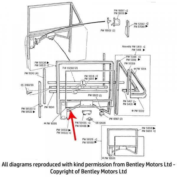 LH FRONT DOOR DROP GLASS FRAME BASE (PW56533)