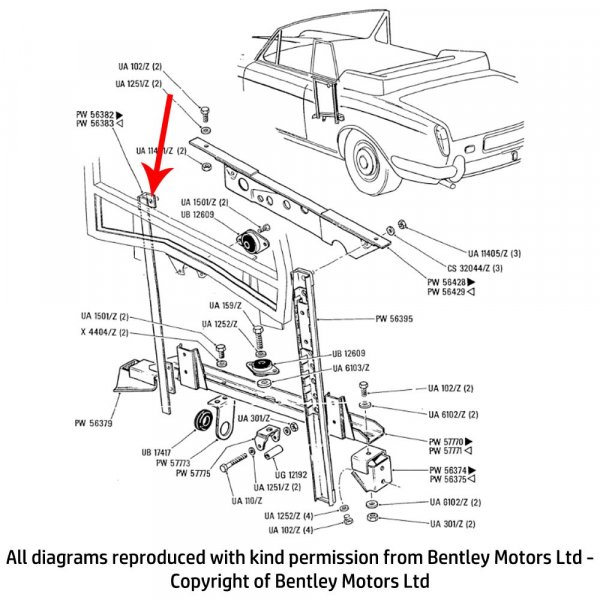 RH SLIDE ANGLE REAR DROPGLASS (Drophead cars) (PW56382)