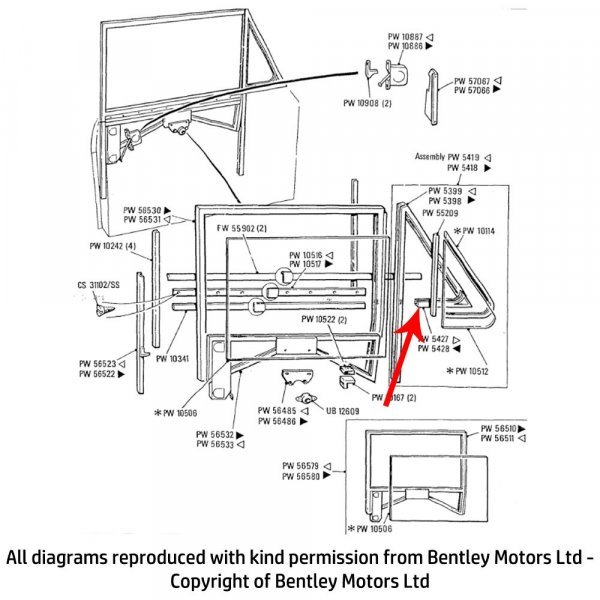 RH CLOSING PLATE FRONT QUARTER GLASS FRAME (PW5427)